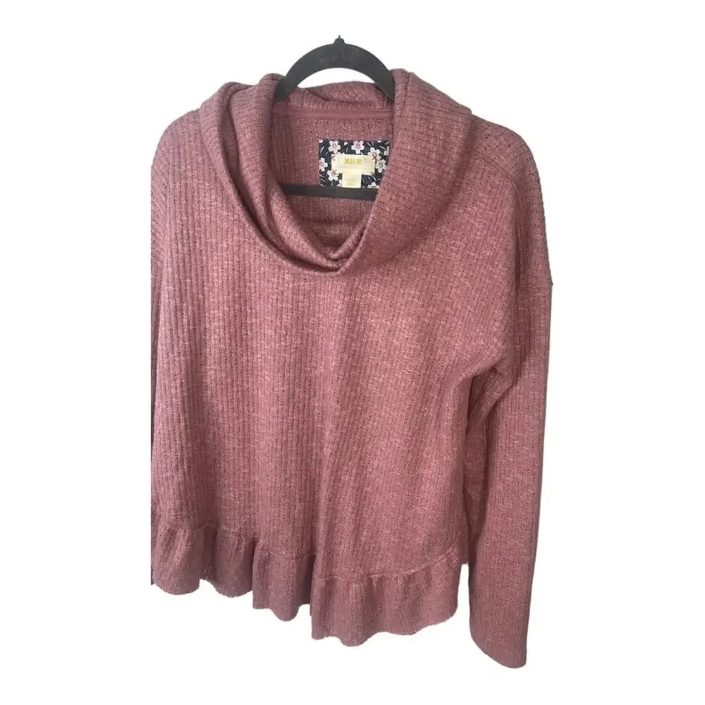 Maeve Anthropologie Addie Sweater Top Ruffled Ribbed Preppy Casual Boho Cozy XS